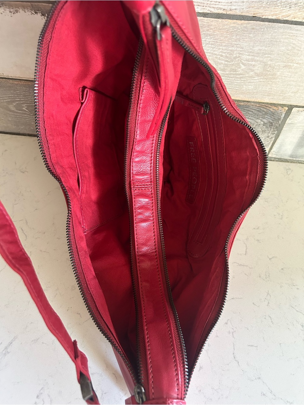 NWT Free People Idle Hands Sling Bag in Red Lip With Scarf & Charm - Picture 12 of 16